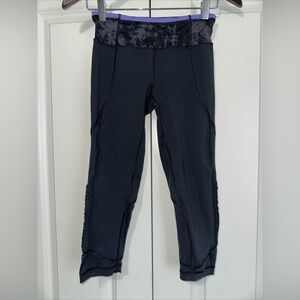 lululemon athletica Black Capri Leggings with Purple Waistband Trim